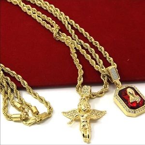 Gold Angel, P Ruby Bundle Set 24" & 30" Rope Chain